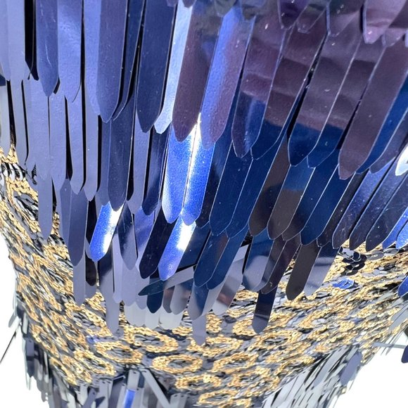L'Atiste Metallic Halter Honeycomb Dress Blue Gold Size Medium NWT - Picture 8 of 11